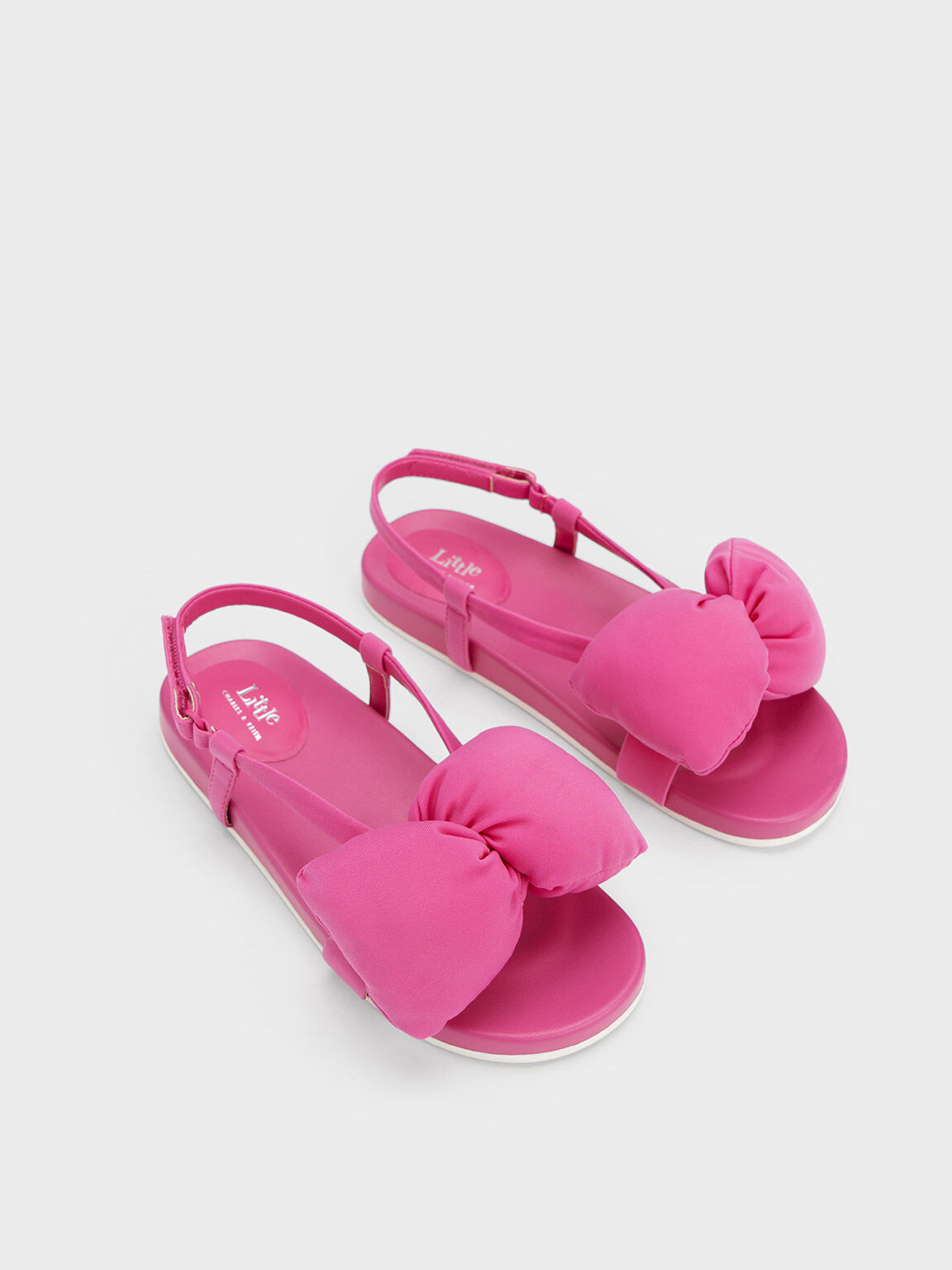 Girls' Puffy Bow Sandals, Fuchsia, hi-res