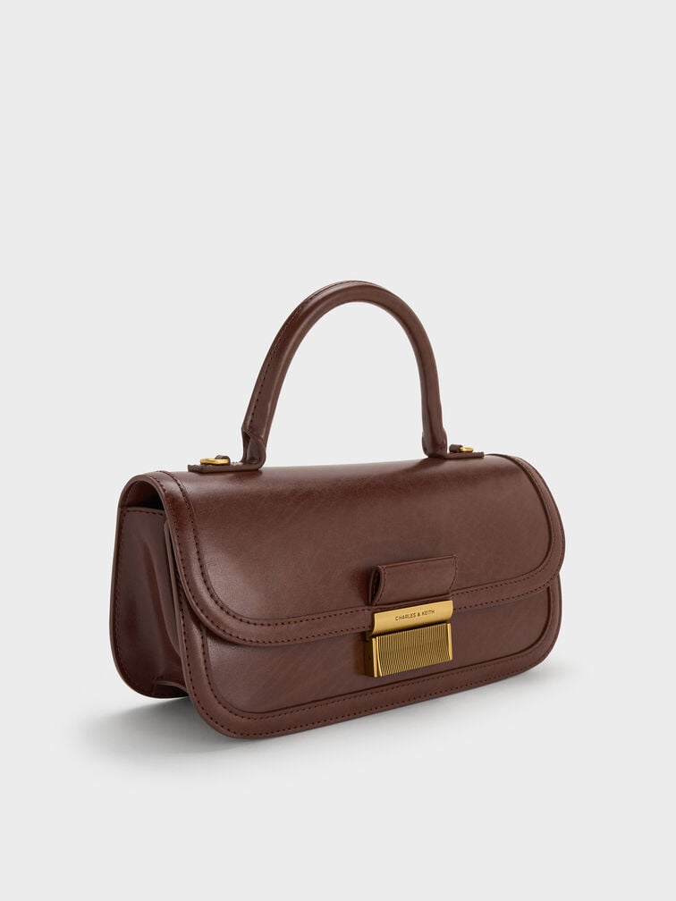 Charlot Elongated Top Handle Bag, Dark Brown, hi-res
