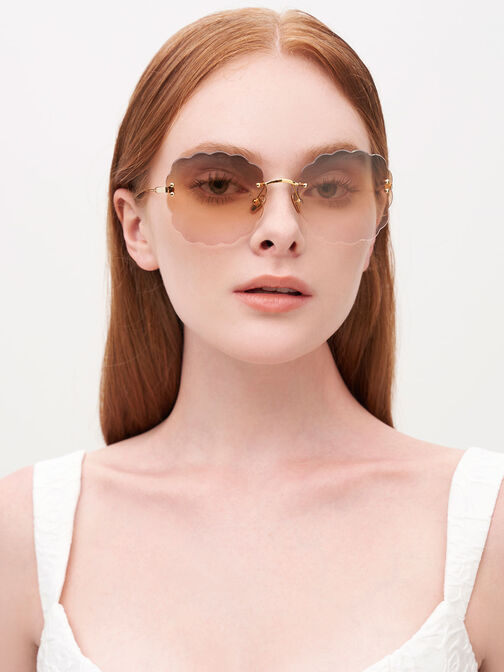 Multi-Tinted Scalloped Butterfly Sunglasses, Orange, hi-res