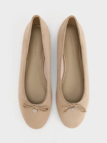 Faux Suede Bow Ballet Flats, Sand, hi-res
