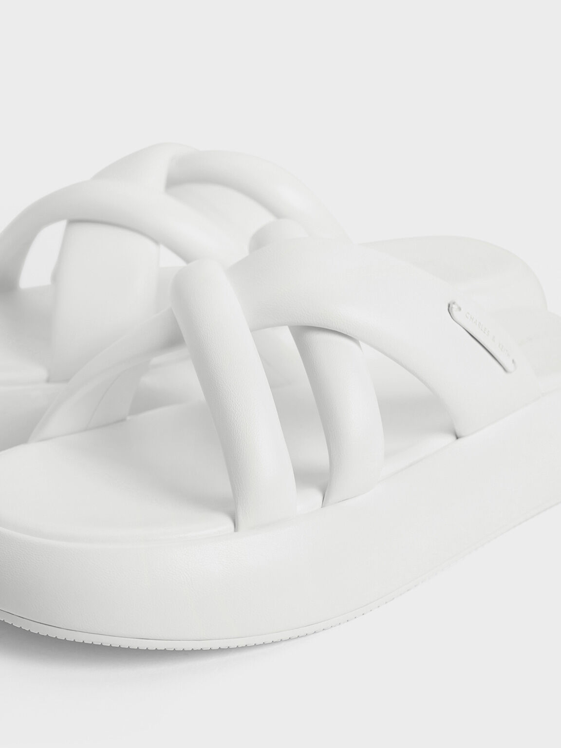 Puffy Crossover Strap Slide Sandals White