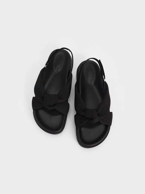 Sandalias con plataforma plana anudada de nailon, Negro, hi-res