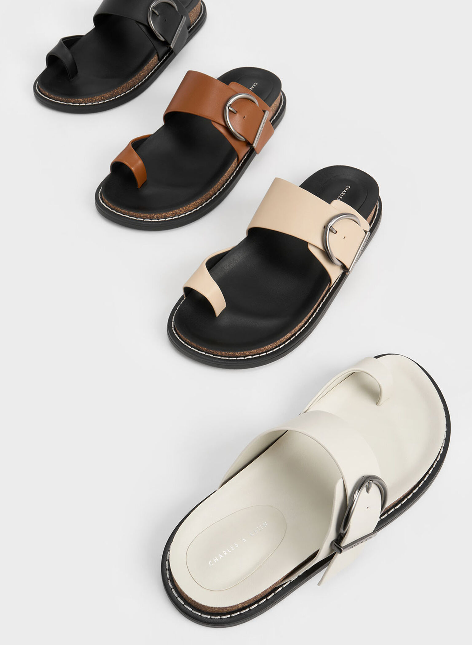 Sandalias con Hebilla de Metal y Tira Tipo Anillo, Negro, hi-res