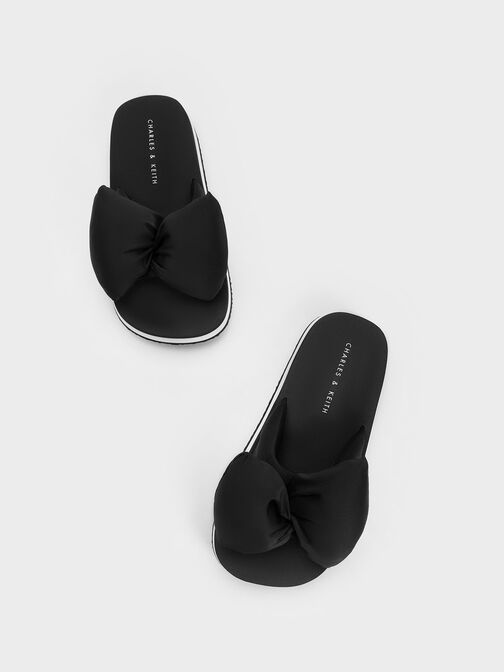 Puffy Bow Slides, Black, hi-res