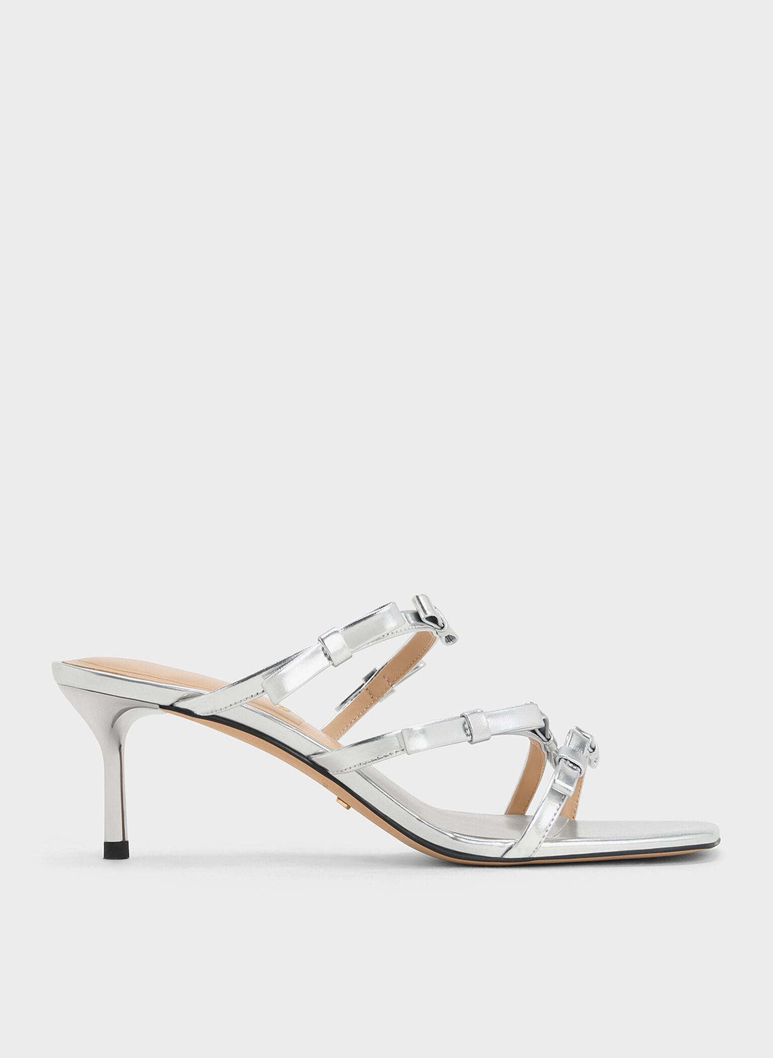 Jessy Metallic Leather Bow Heeled Sandals, Silver, hi-res