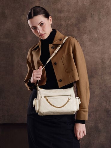 Bolso de hombro acolchado Duo, Crema, hi-res
