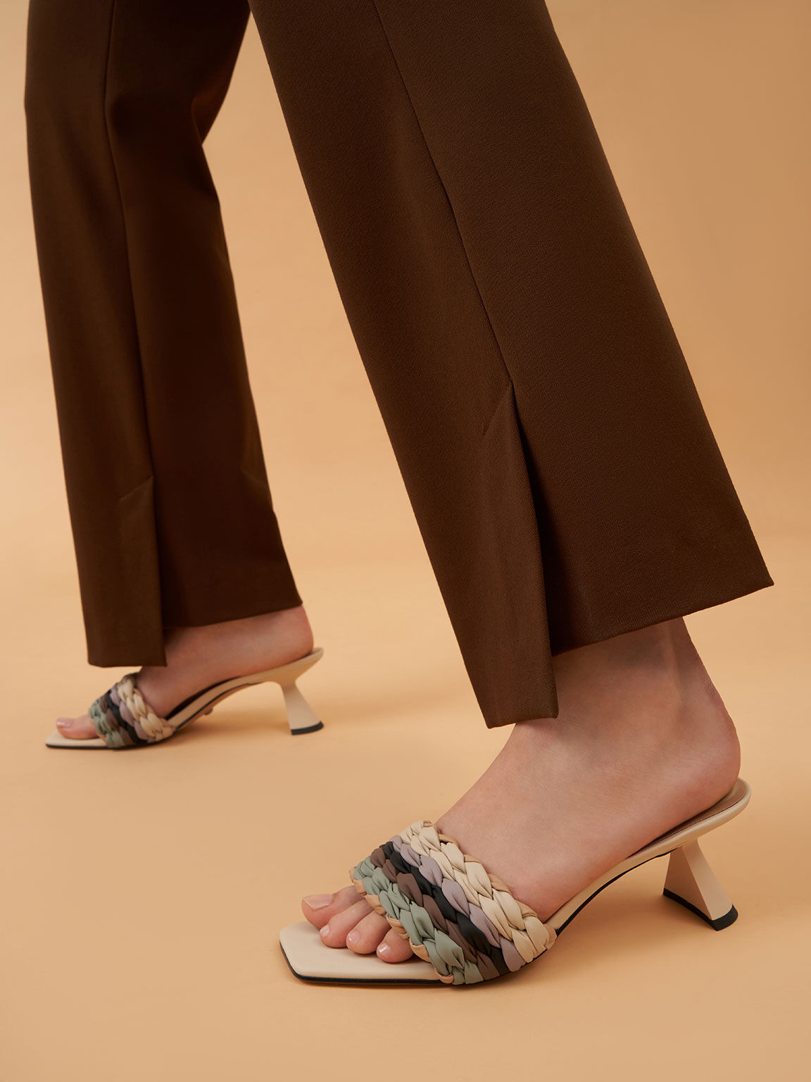 Pleated Sculptural Heel Sandals, Multi, hi-res