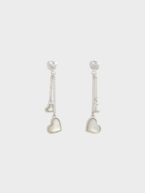 Annalise Double Heart Stone Drop Earrings, Silver, hi-res