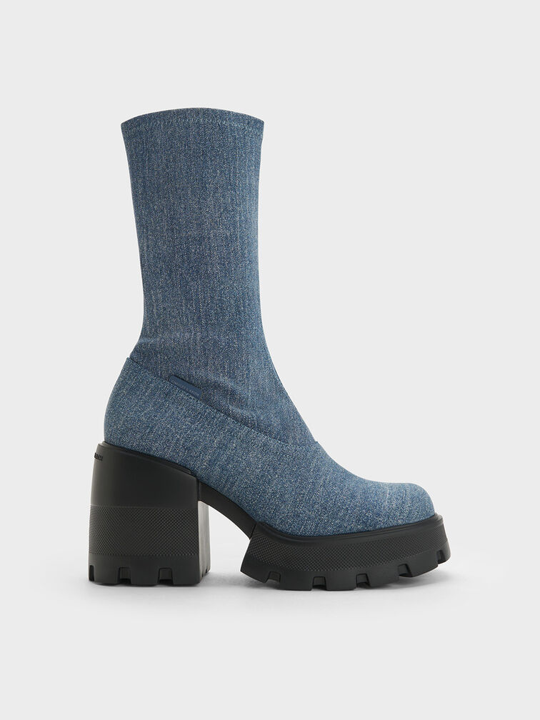 Denim Side-Zip Platform Calf Boots, Azul mezclilla, hi-res