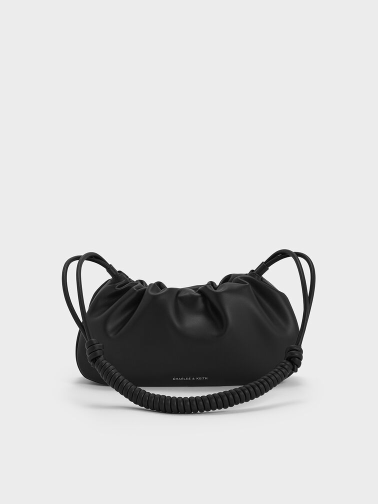 Lorelai Ruched Knotted-Strap Shoulder Bag, Noir, hi-res