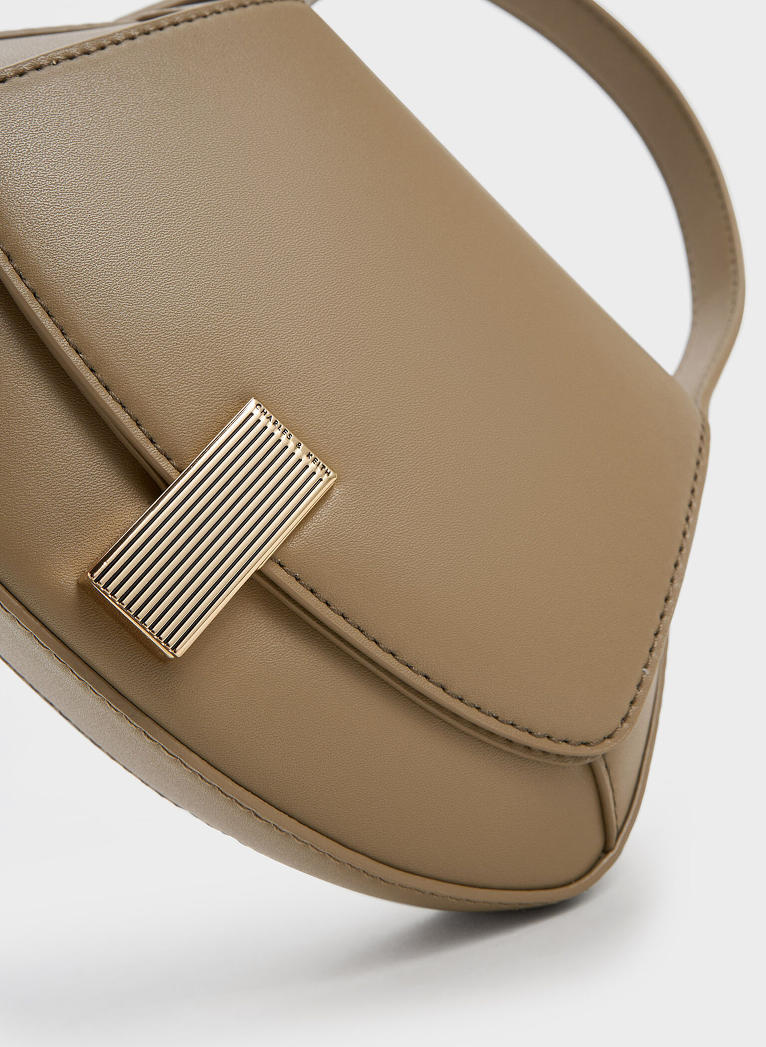 Metallic-Accent Curved Top Handle Bag, Taupe, hi-res