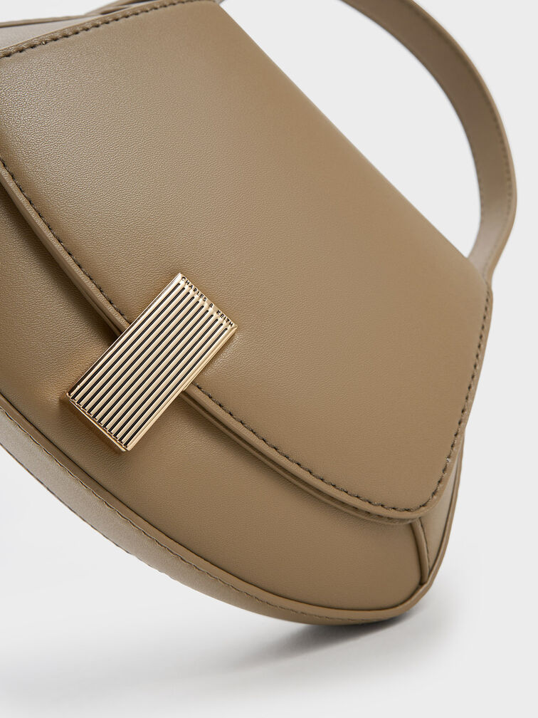 金屬釦弧形手提包, 灰褐色, hi-res