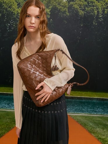 Ivette 編織流浪包, 巧克力, hi-res