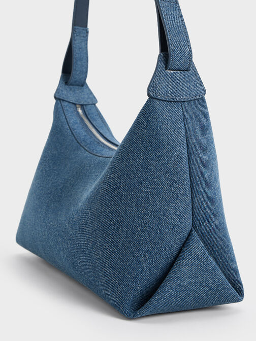 Bolso hobo trapecio Aurelie de mezclilla, Azul mezclilla, hi-res