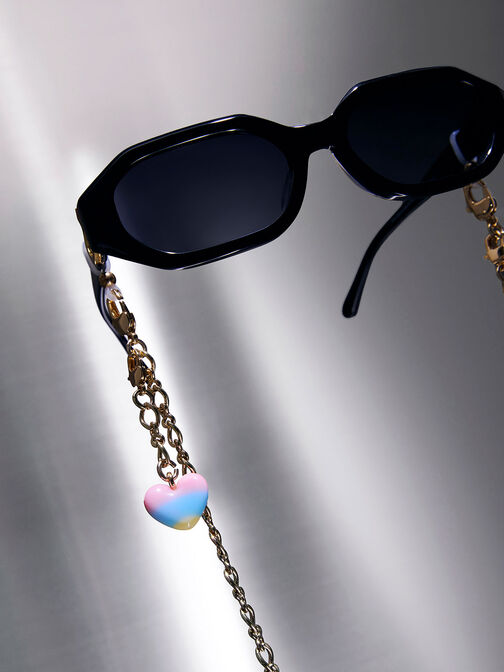 Rainbow Heart-Embellished Eyewear Chain, Gold, hi-res