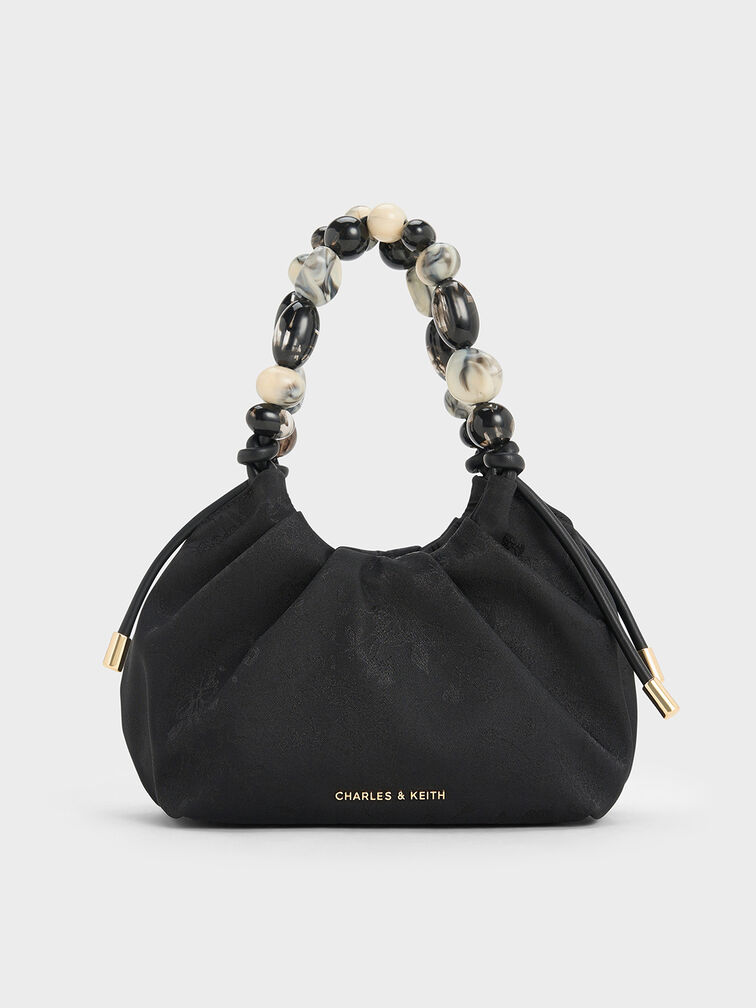 Aviary Jacquard Beaded-Handle Bag, Black, hi-res