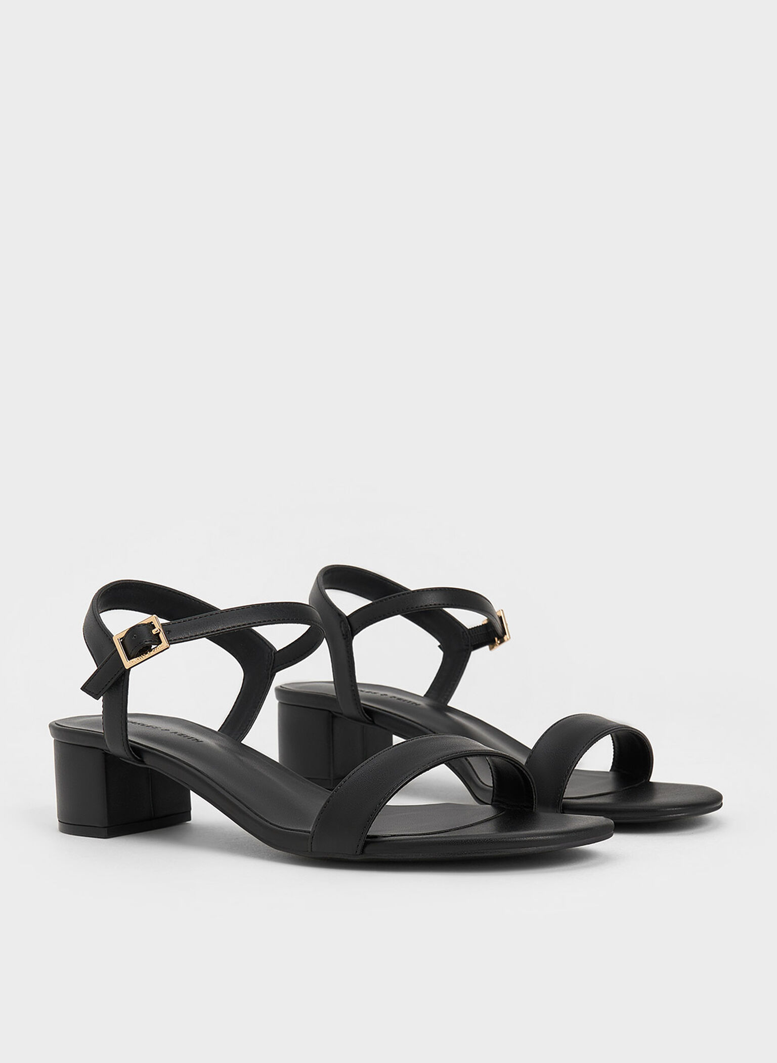 Block Heel Ankle-Strap Sandals, Black, hi-res