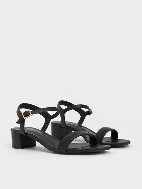 Block Heel Ankle-Strap Sandals, Black, hi-res