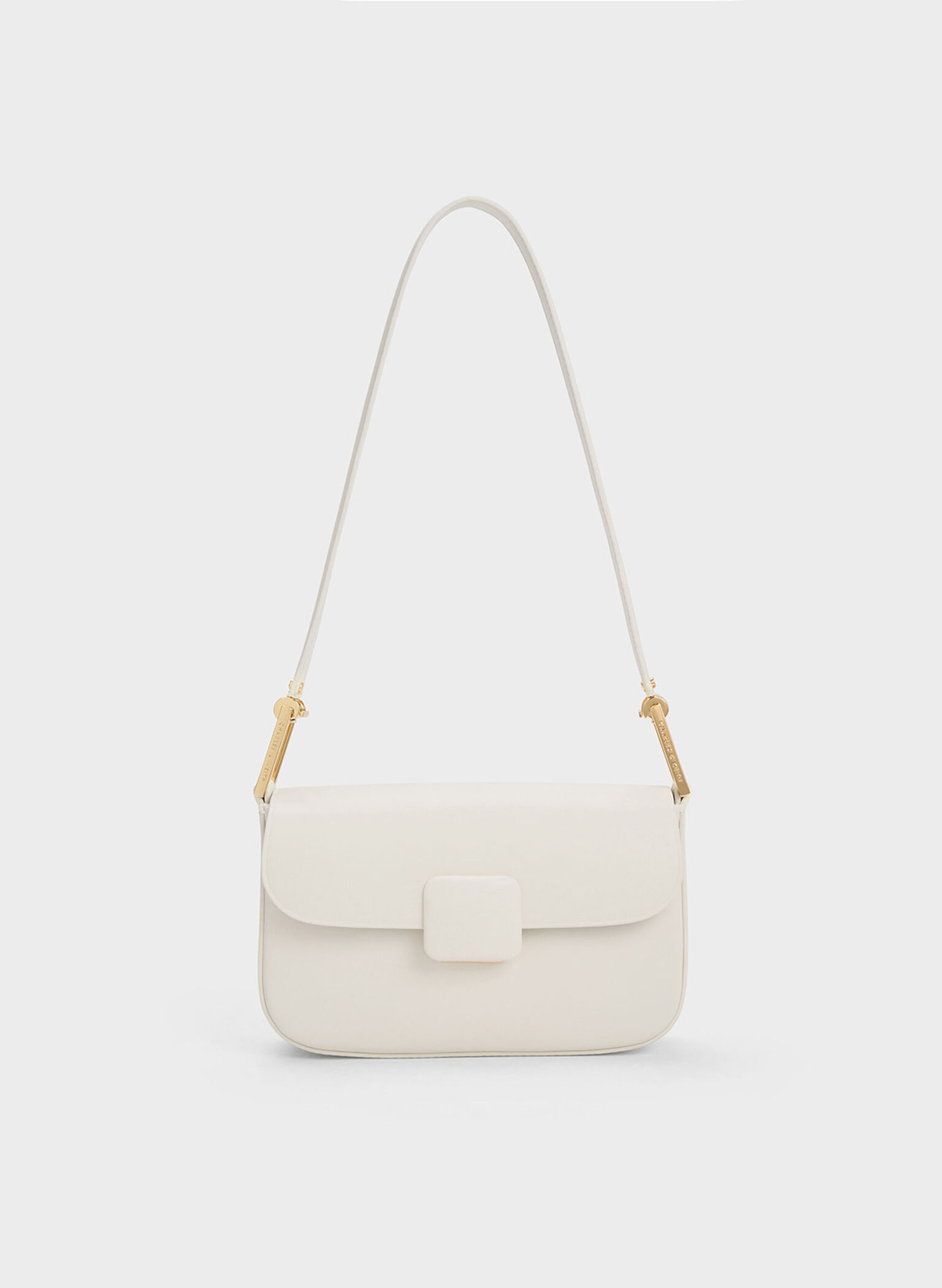 Bolso de hombro Koa Square con cierre a presión, Crema, hi-res