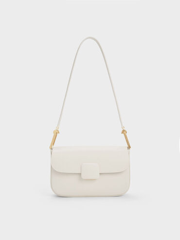 Bolso de hombro Koa Square con cierre a presión, Crema, hi-res