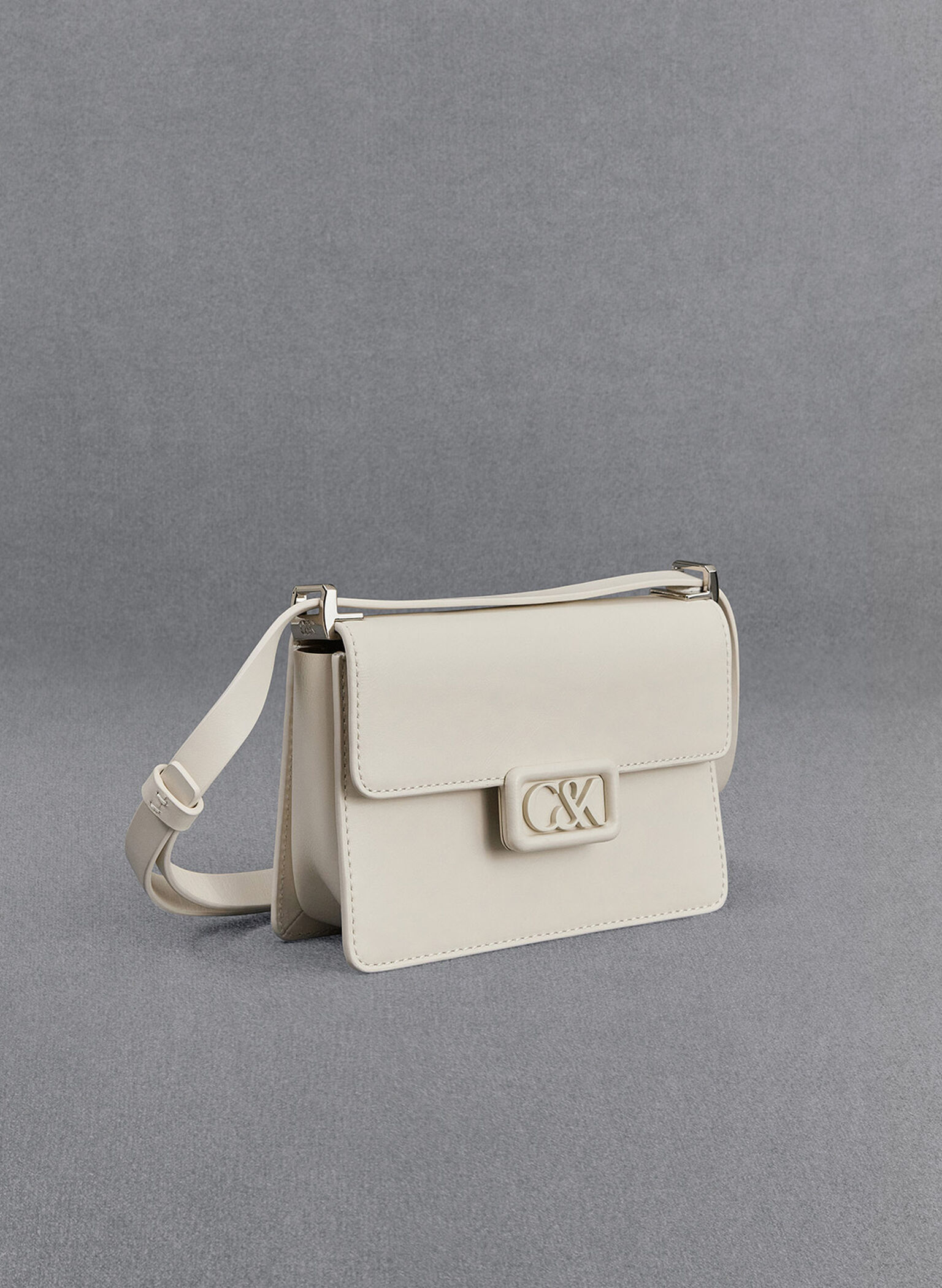 Leather Boxy Bag, White, hi-res