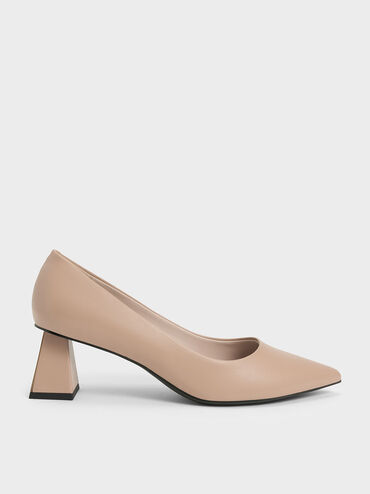 Trapeze Kitten Heel Pumps, Beige, hi-res