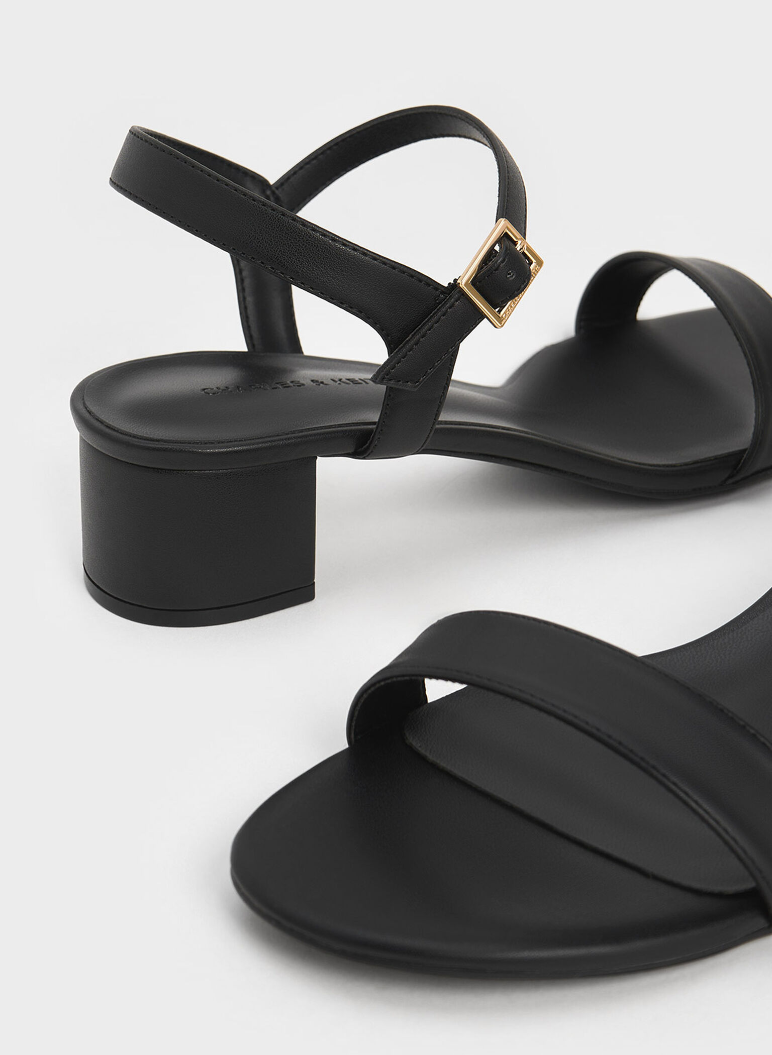 Block Heel Ankle-Strap Sandals, Black, hi-res