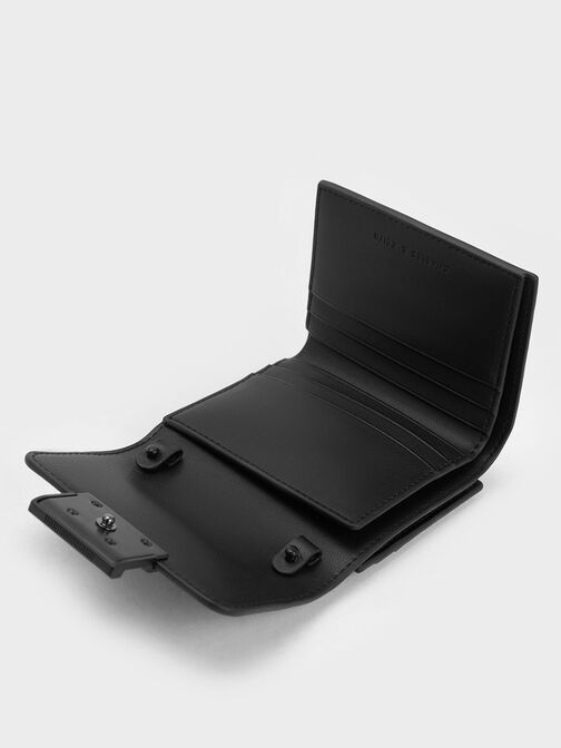 Freida 金屬釦摺疊短夾, 黑色, hi-res