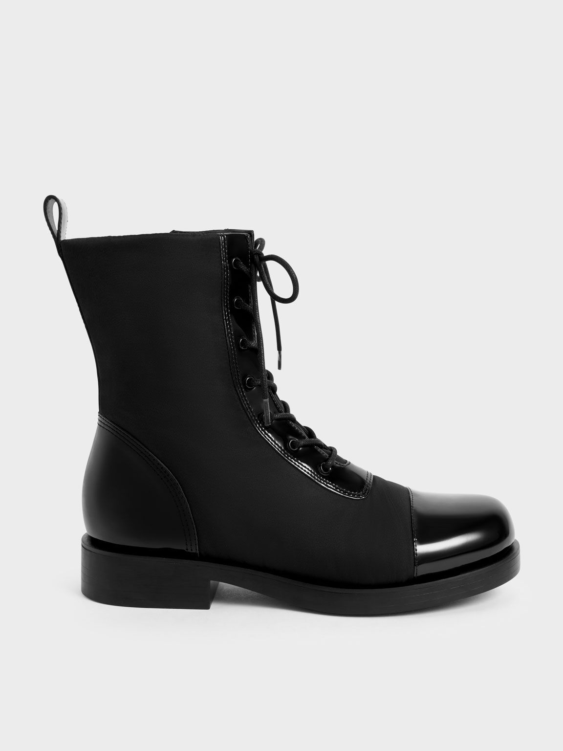 Nylon & Patent Combat Boots, Black, hi-res