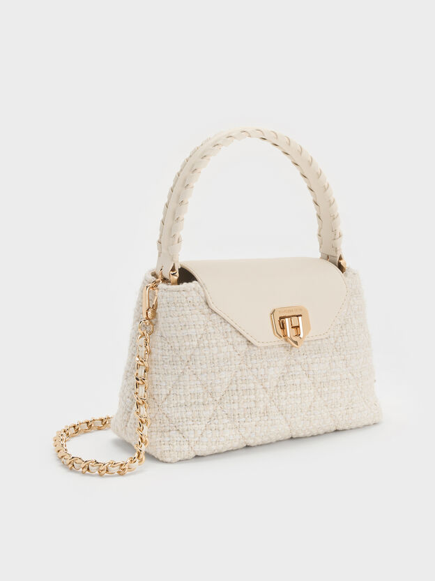 Arwen Tweed Quilted Top Handle Bag, Cream Tweed, hi-res