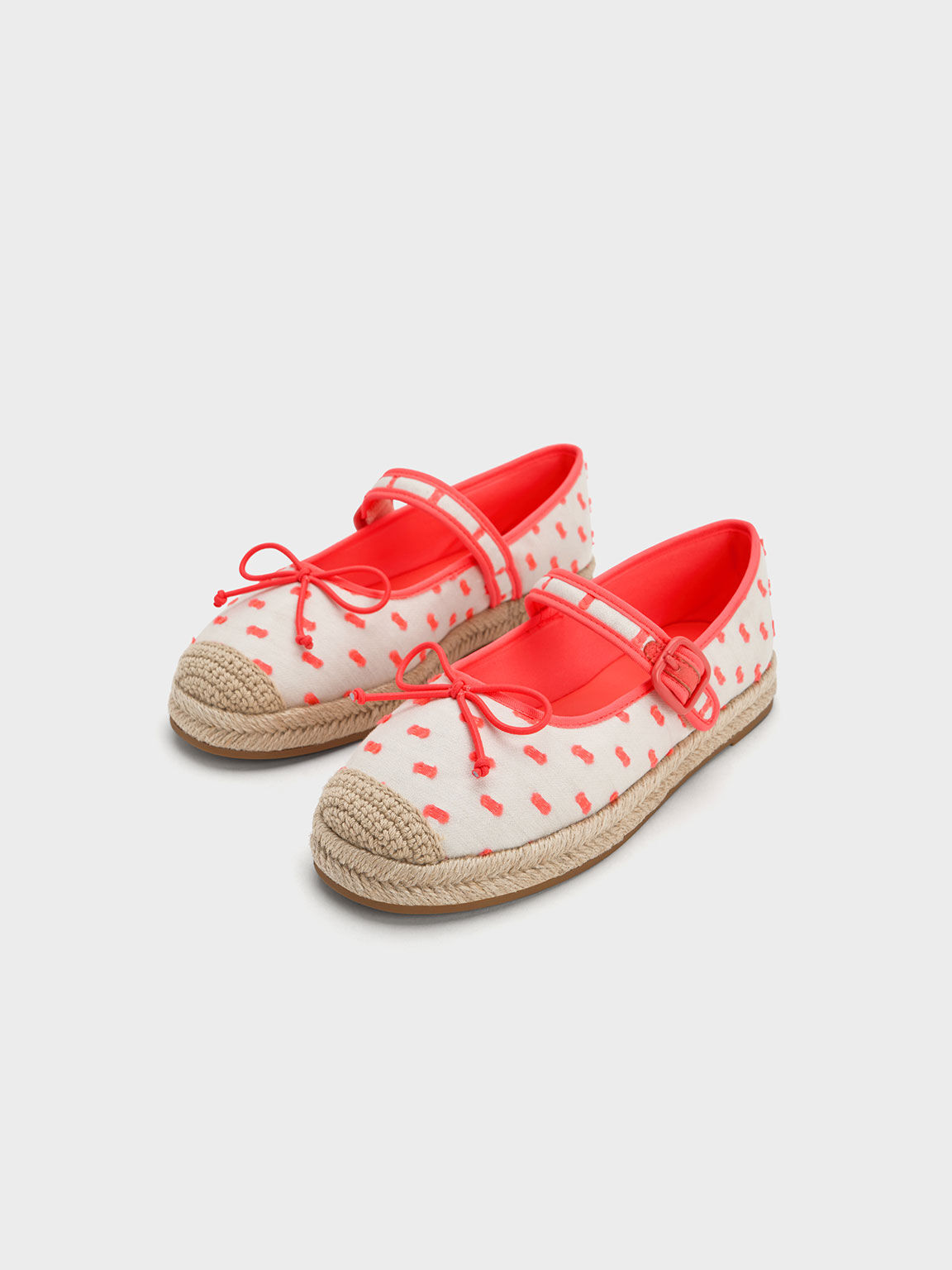 Girls' Jacquard Bow Espadrilles, Coral, hi-res