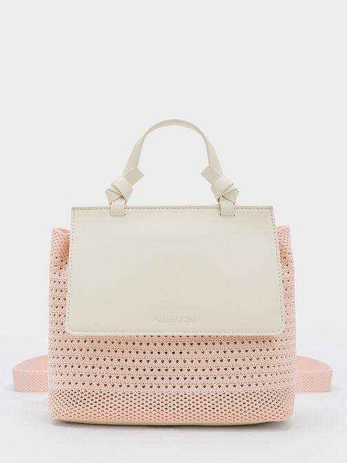 Ida Knitted Front Flap Backpack, Pink, hi-res