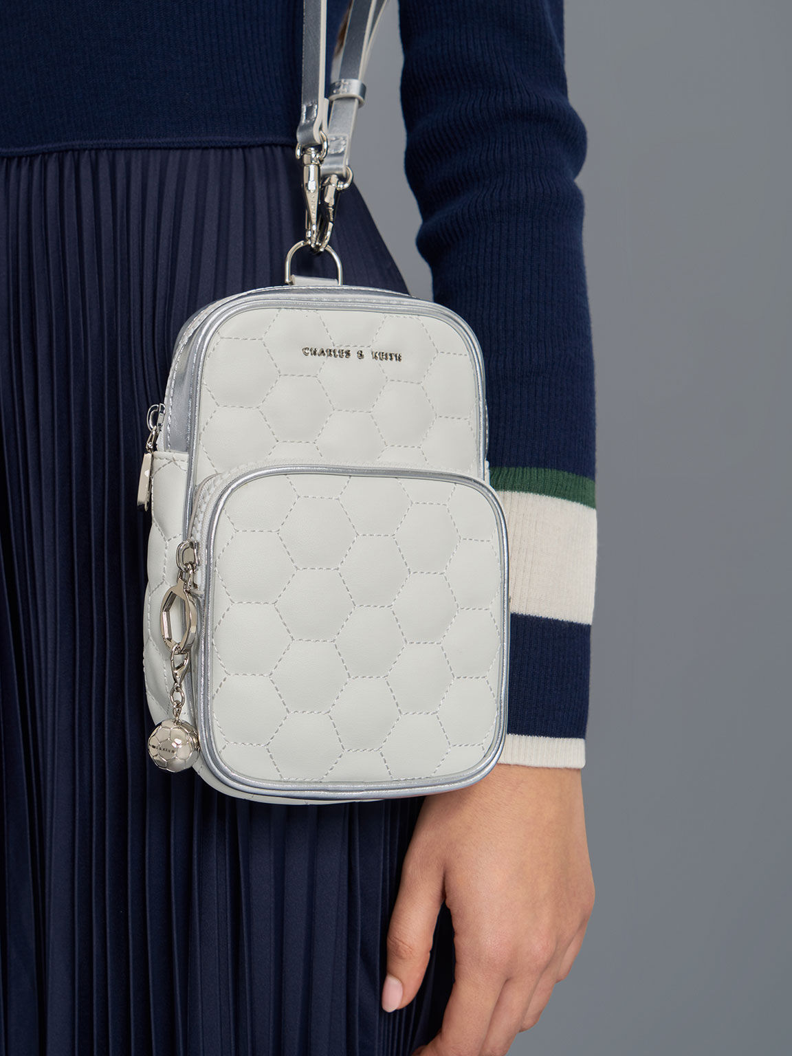 Textured Elongated Crossbody Bag, White, hi-res