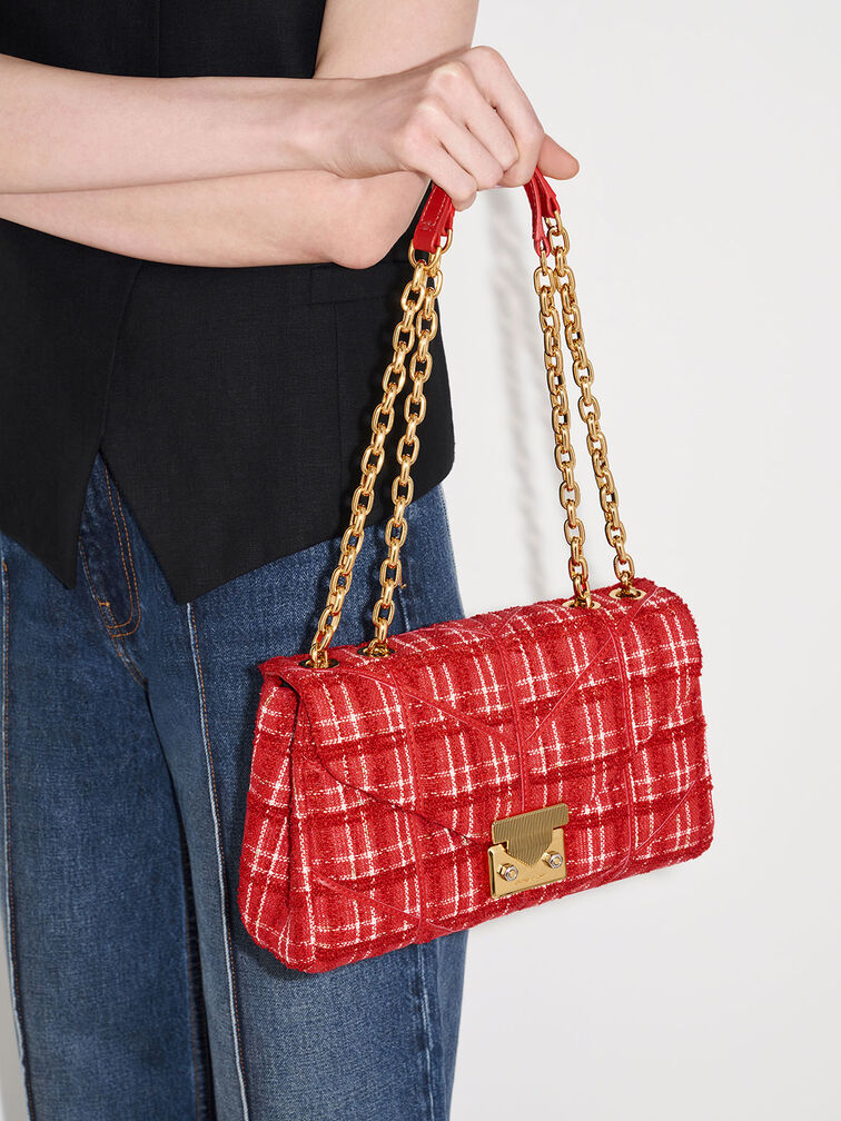 Eudora Tweed Trapeze Bag, Red, hi-res