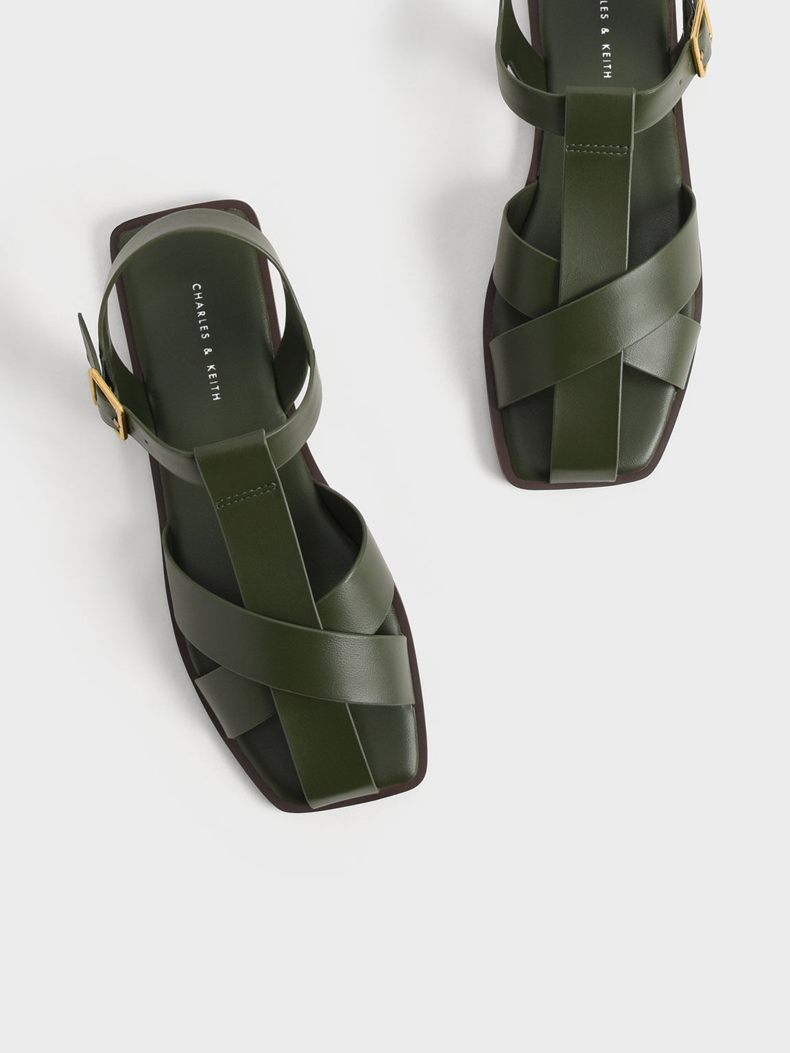 Strappy Crossover Sandals, Olive, hi-res