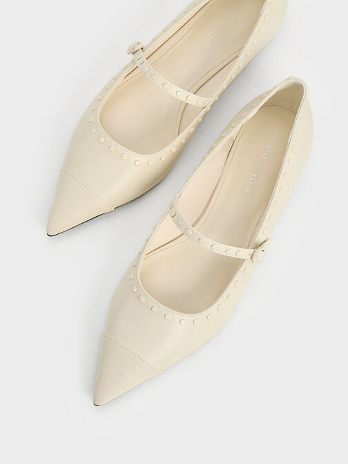 Studded Pointed-Toe Mary Jane Flats, Chalk, hi-res