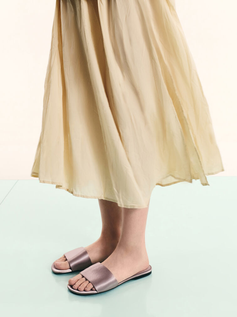 Satin Slide Sandals, Mauve, hi-res