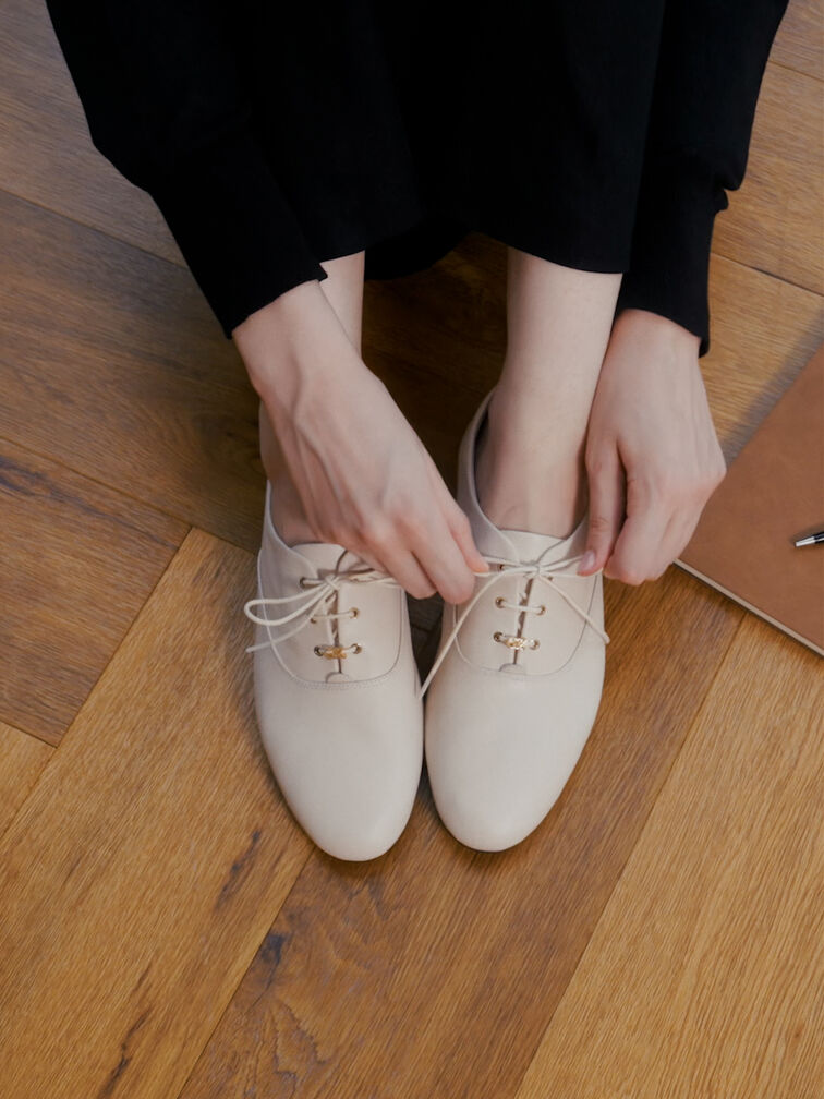 Pippa Leather Derby Flats, Chalk, hi-res