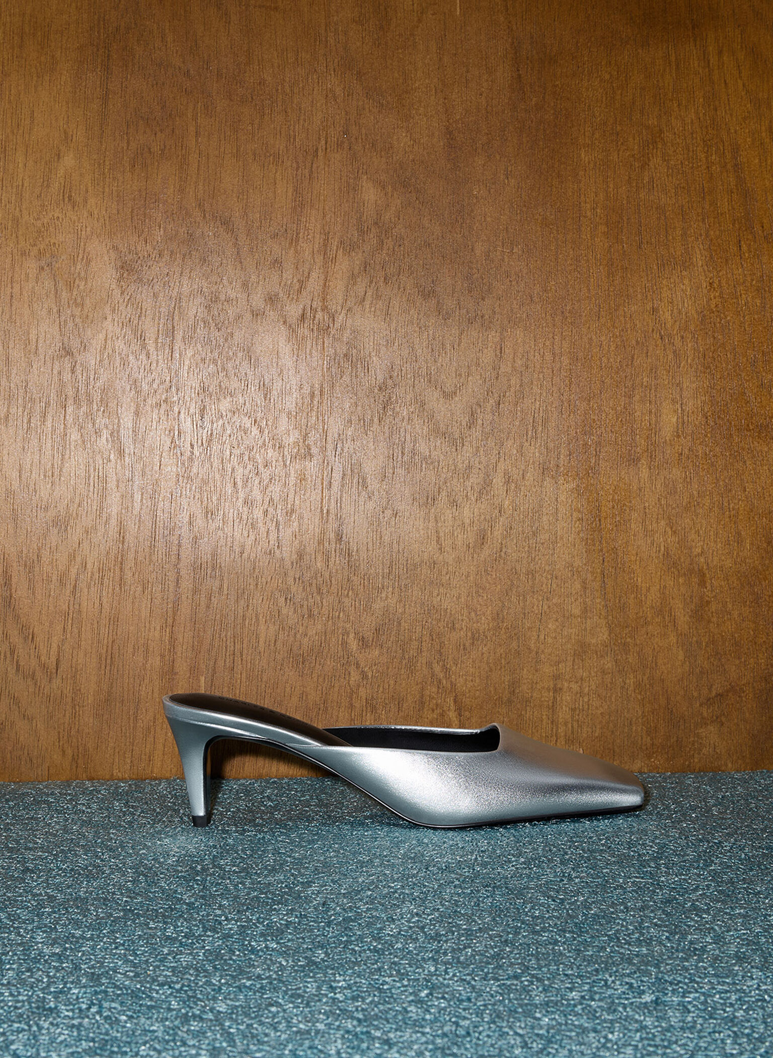 Metallic Square-Toe Blade-Heel Mules, Silver, hi-res