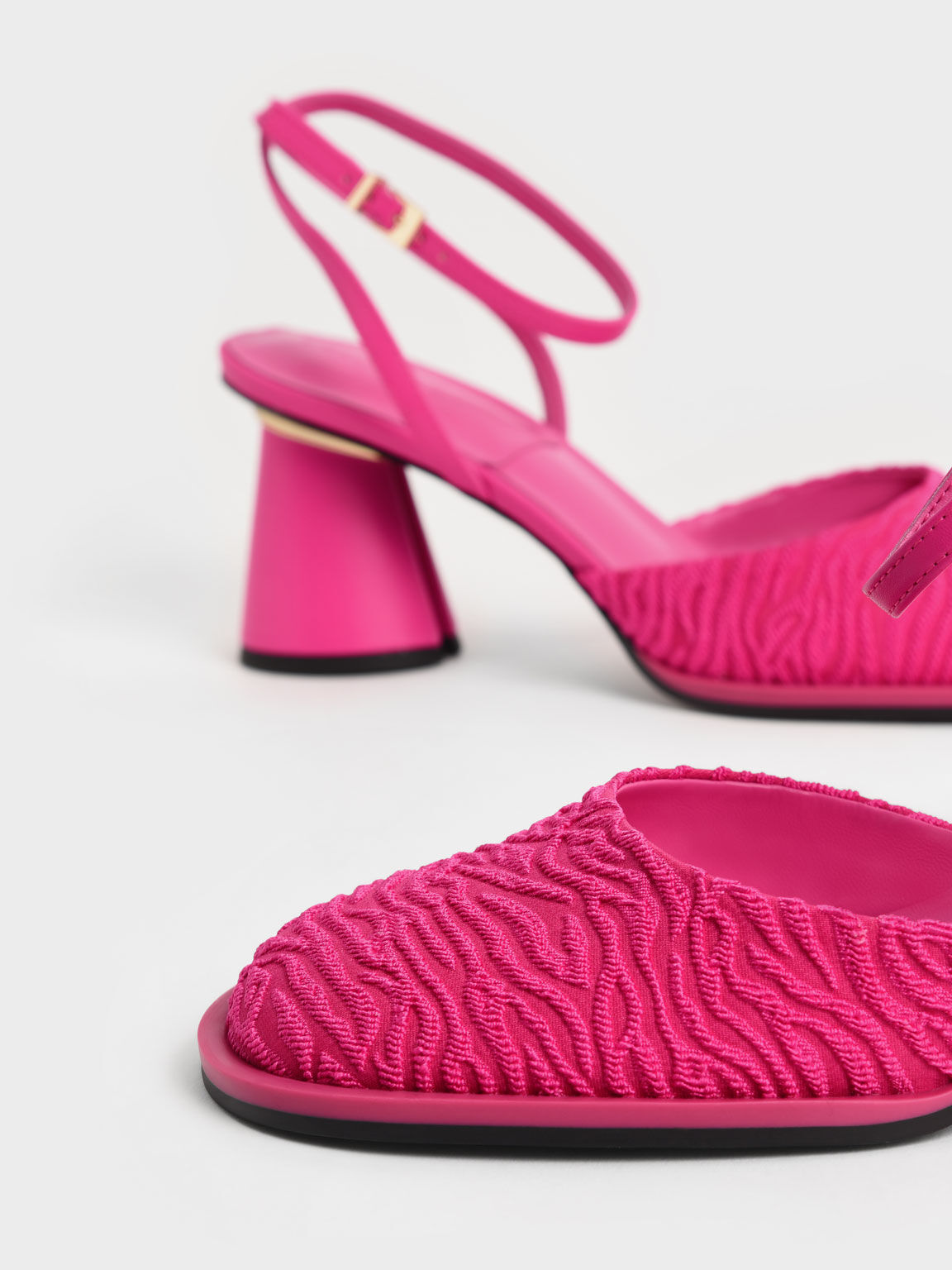 Jacquard Ankle-Strap Pumps, Pink, hi-res