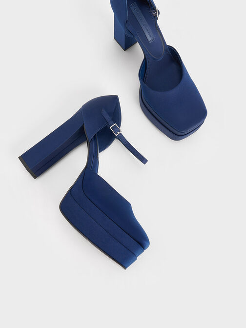 Satin Platform D'Orsay Pumps, Dark Blue, hi-res