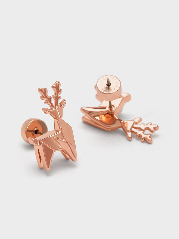 Deer Stud Earrings, Rose Gold, hi-res