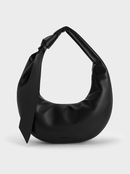 Toni Knotted Curved Hobo Bag, Noir, hi-res