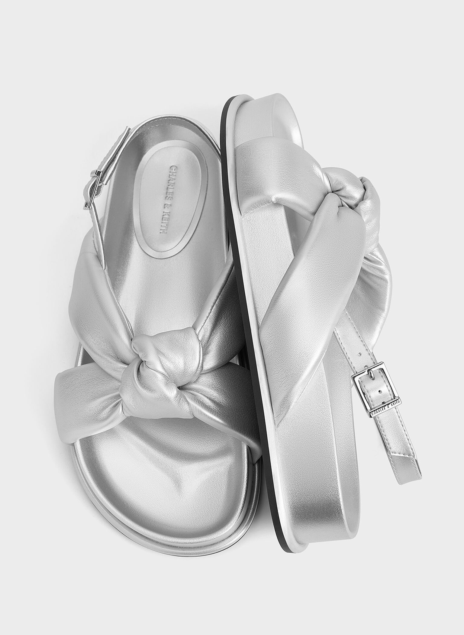 Rosetta Metallic Knotted Puffy Sandals, Silver, hi-res