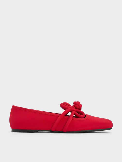 Clover-Knot Mary Jane Flats, Red, hi-res