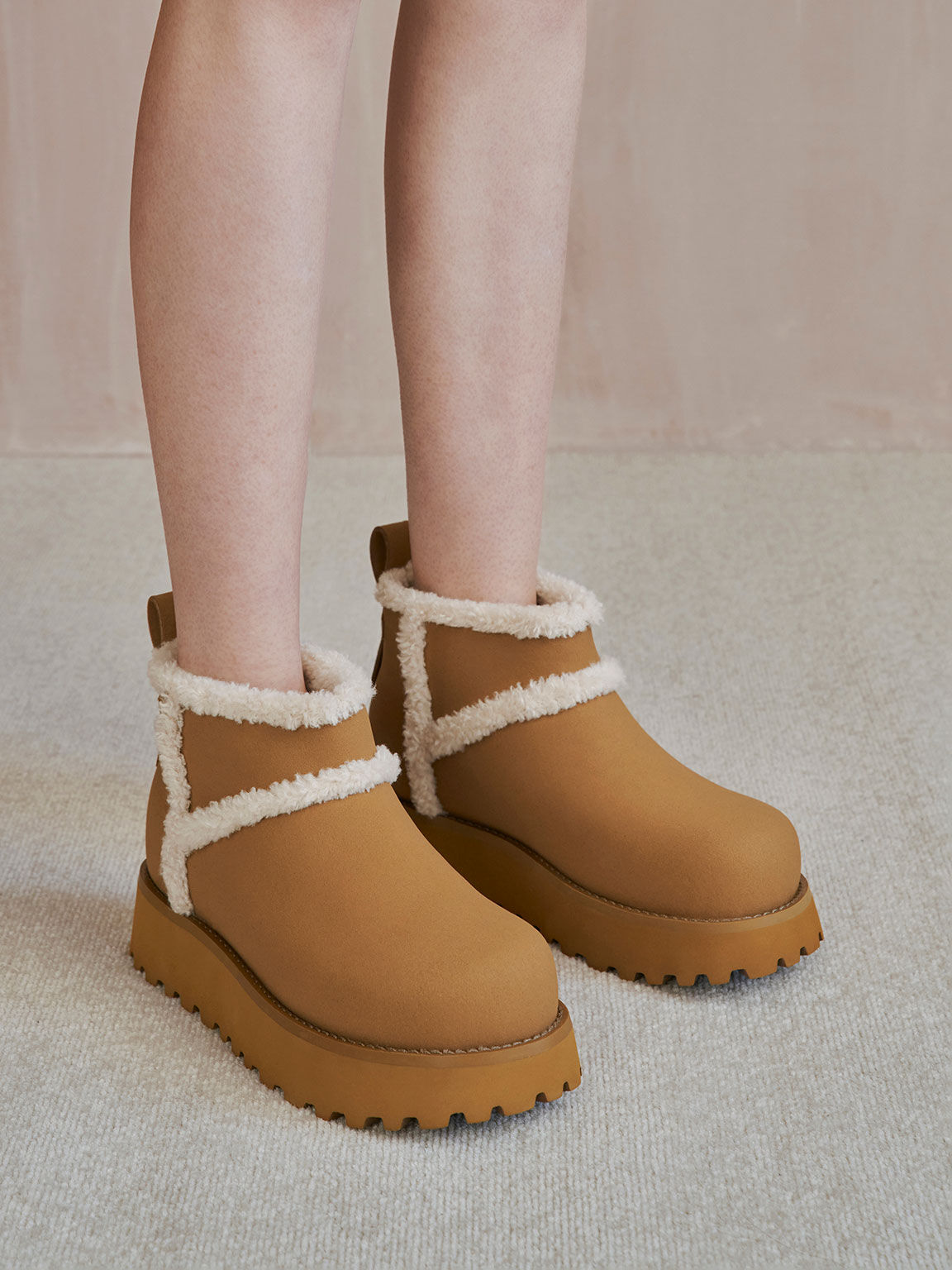 Tan ankle boots with fur trim new arrivals