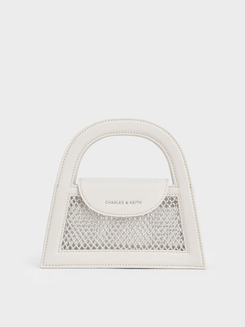 Bolso trapecio Este con adornos de cristal, Blanco, hi-res