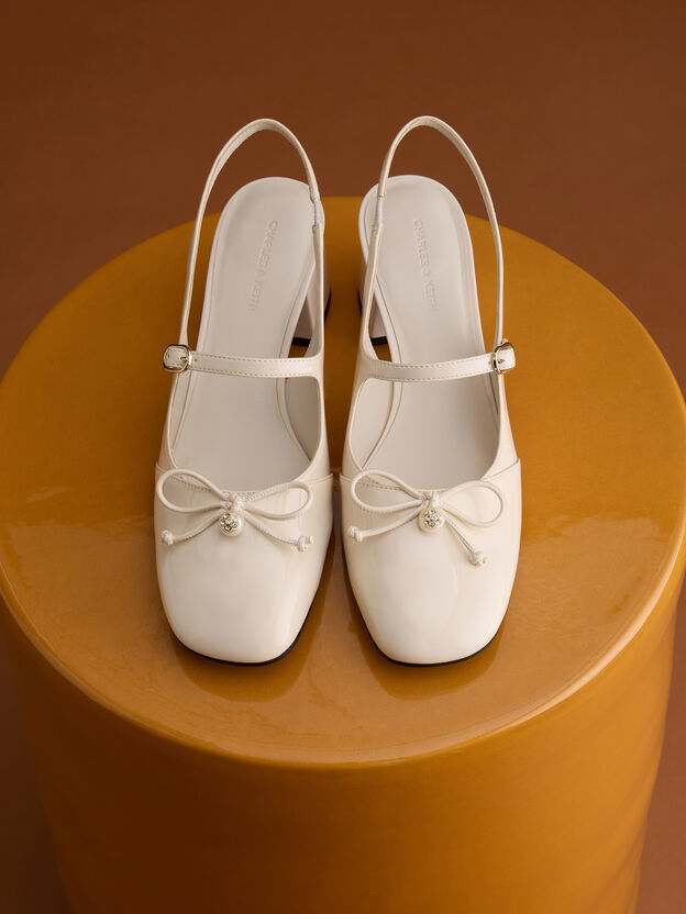 Patent Crystal-Pearl Mary Jane Slingback Pumps, Chalk, hi-res