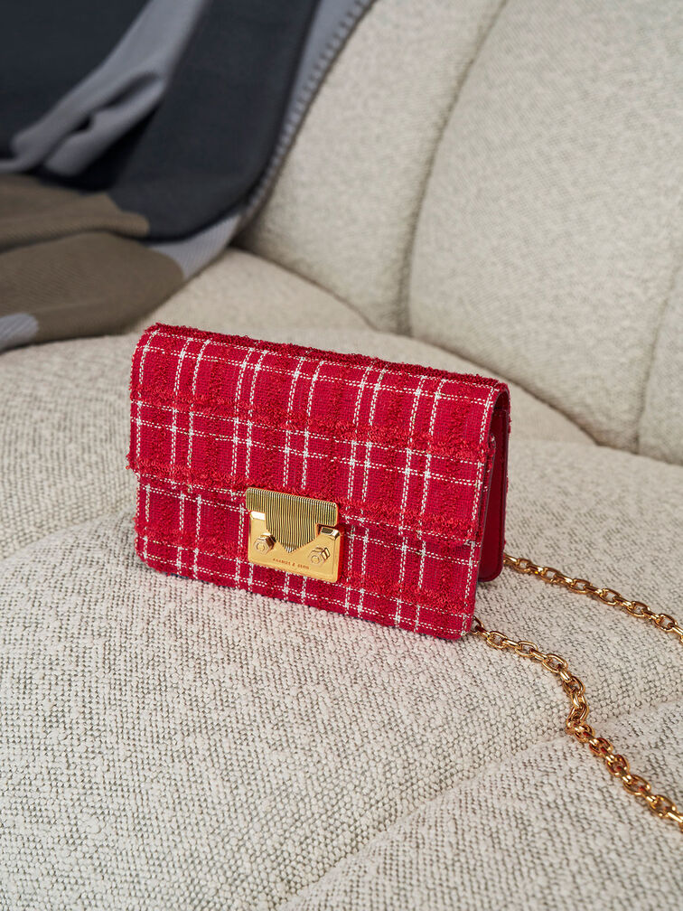 Eudora Tweed Boxy Bag, Red, hi-res