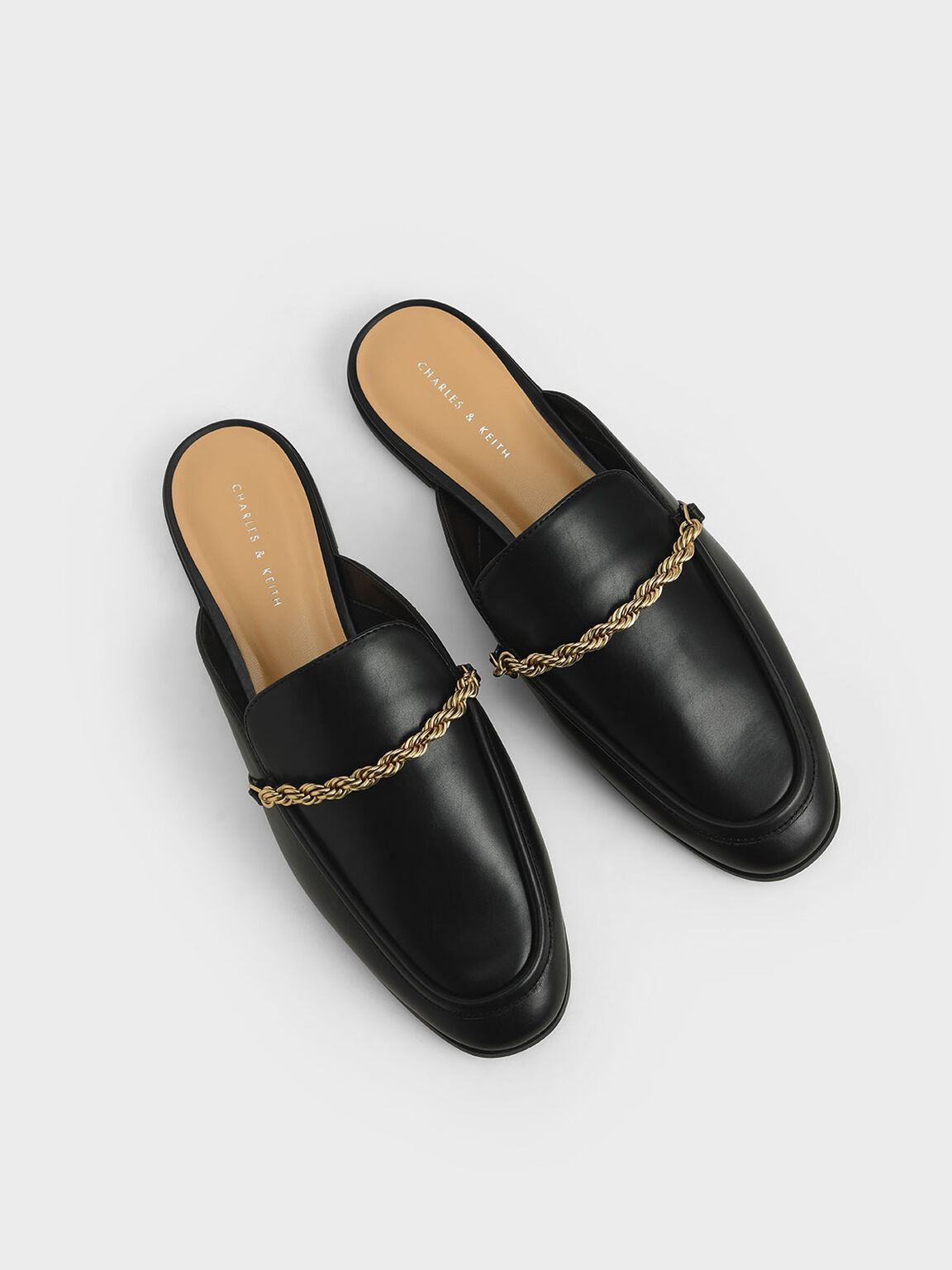 Metallic Accent Mule Flats, Black, hi-res